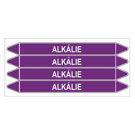 Značení potrubí, alkálie,4 ks, 250 × 26 mm